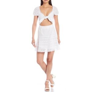 Gianni Bini Sawyer Eyelet Cutout Tie Deep Sweetheart Neck Puff Sleeve Mini Dress